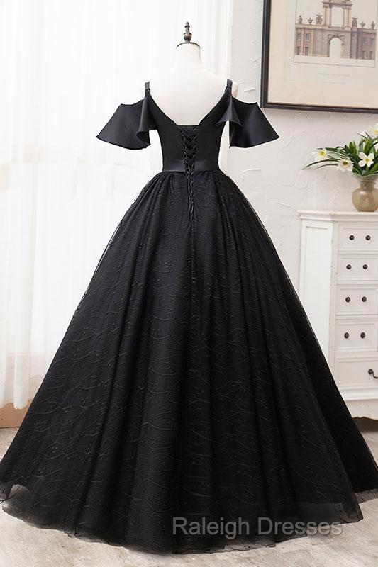Short Sleeves Black Tulle Lace Sweetheart Long Prom Dress Secondary image