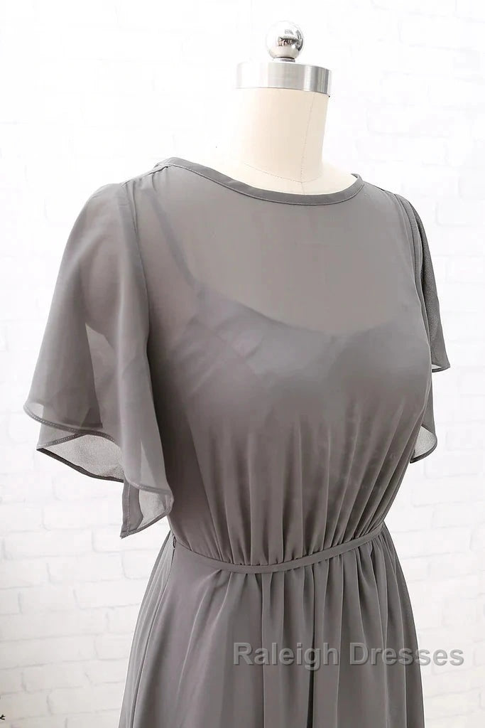 Short Sleeves Chiffon Long Bridesmaid Dress Wedding Party Formal Dress