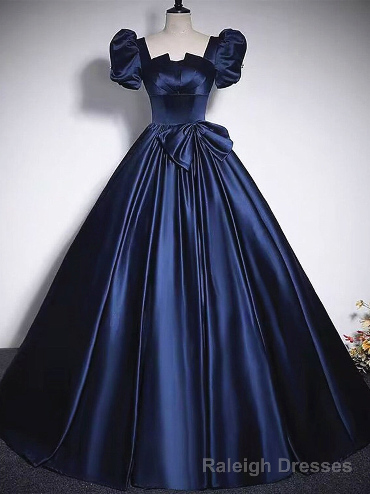 Short Sleeves Dark Blue Long Prom Dresses, Dark Blue Short Sleeves Long Formal Prom Dresses Secondary image