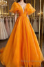 Short Sleeves Orange Long Prom Dress Orange Long Prom Dress