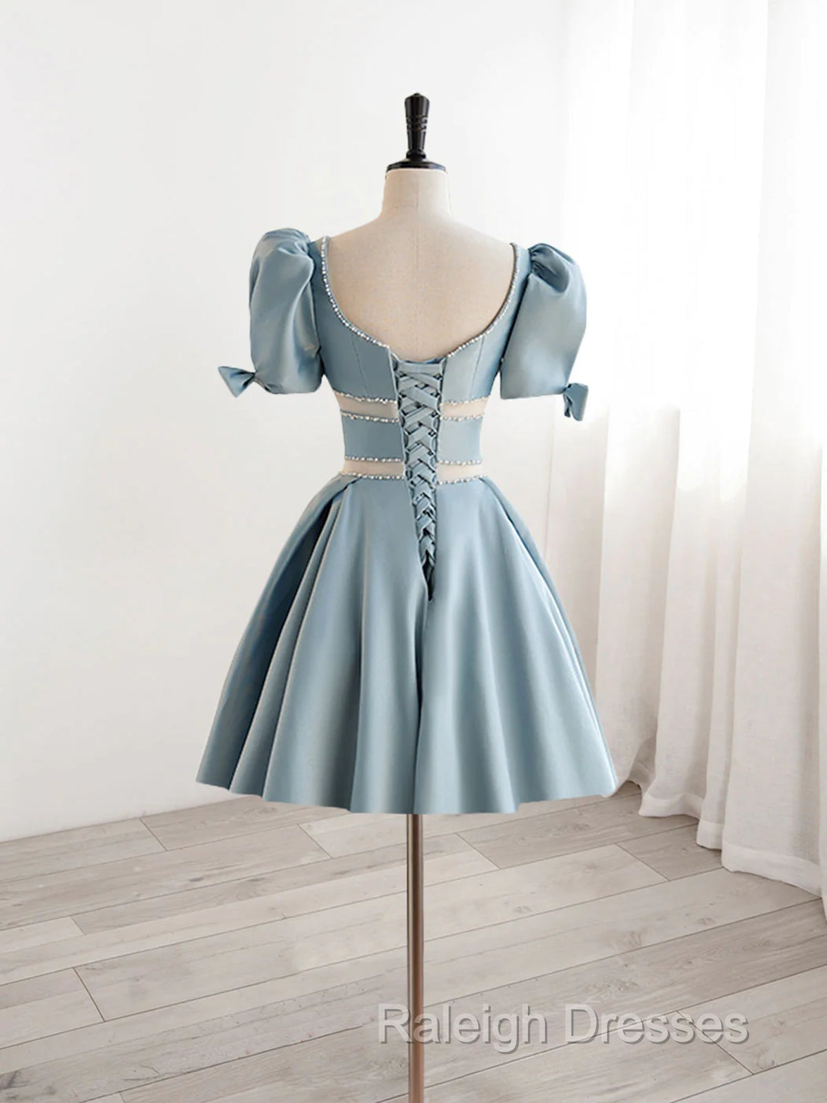 Short Sleeves Short Blue Prom Dress Short Blue Prom Homecoming Dress