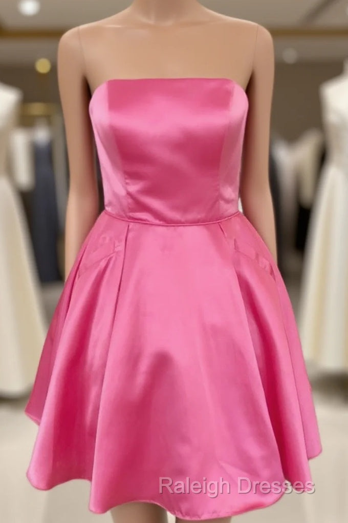 Short Strapless Pink Prom Dresses, Short Pink Graduation Homecoming Dresses Main image