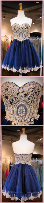Short  Sweetheart Sleeveless Lace Rhinestone Beads Royal Blue Appliques Open Back Chiffon  Homecoming Dress
