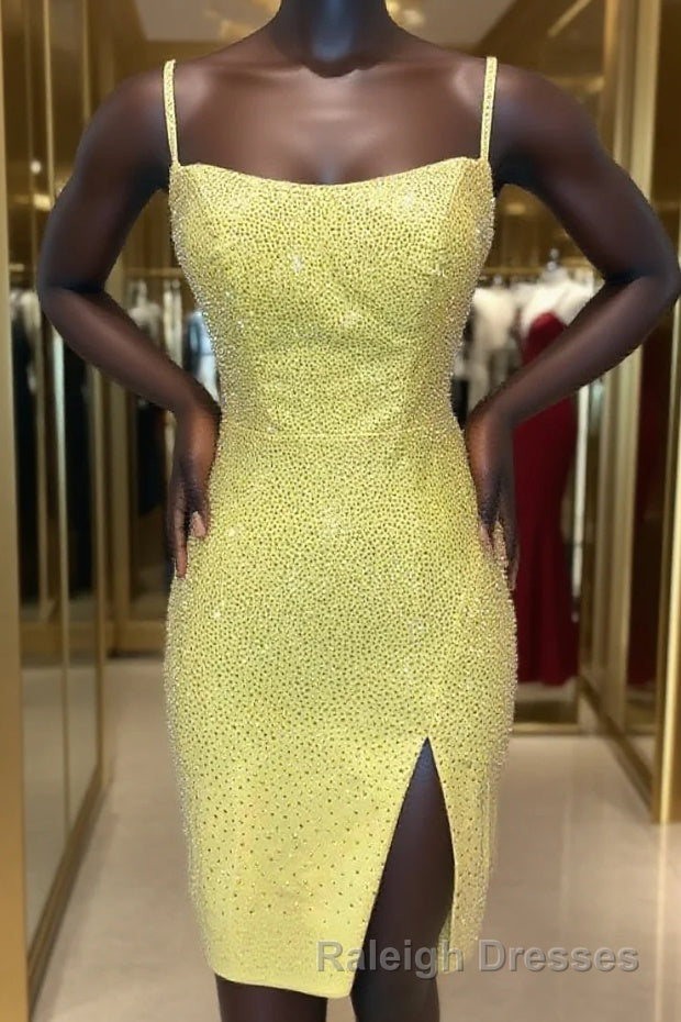 Short Tight Yellow Homecoming Dress with Lace Up