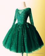 Short Tulle Ball Gown Lace Long Sleeve Dress