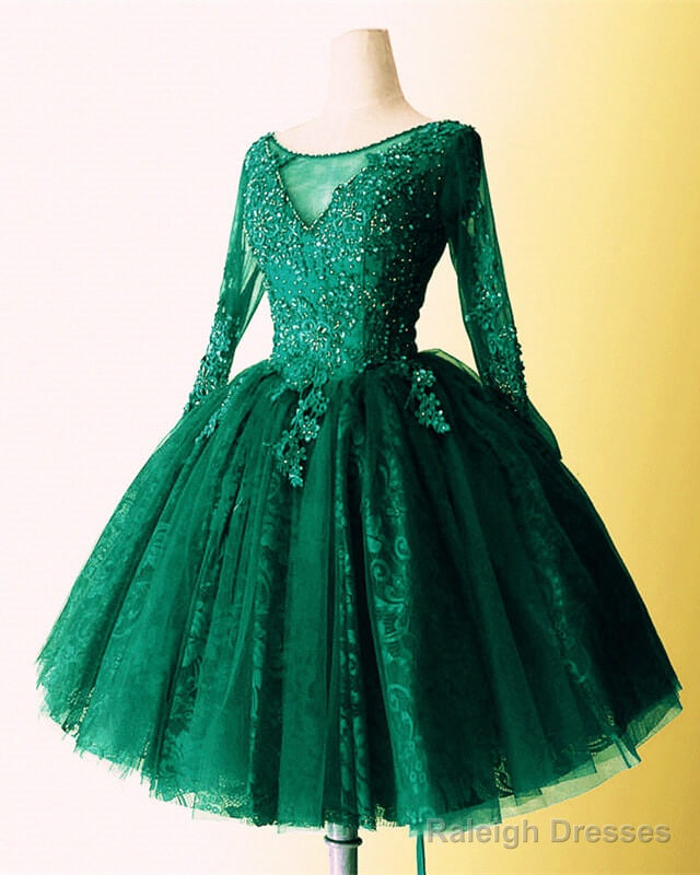 Short Tulle Ball Gown Lace Long Sleeve Dress