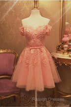 Short Tulle Homecoming Dress Lace Embroidery Off The Shoulder
