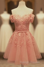 Short Tulle Homecoming Dresses Lace Embroidery Off The Shoulder