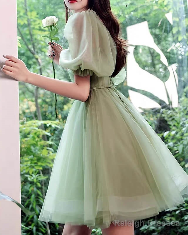 Short Tulle Puffy Sleeve Dresses