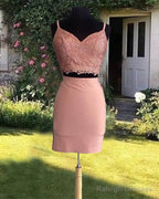 Short Two Piece Lace V-Neck Tight Dresses