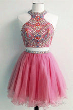Short Two Piece Prom Dress Beaded Top