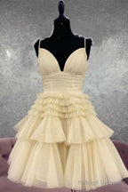 Short V Neck Blue Pink Champagne Prom Dresses, V Neck Blue Pink Champagne Formal Homecoming Dresses