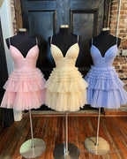 Short V Neck Blue Pink Champagne Prom Dress V Neck Blue Pink Champagne Prom Homecoming Dress