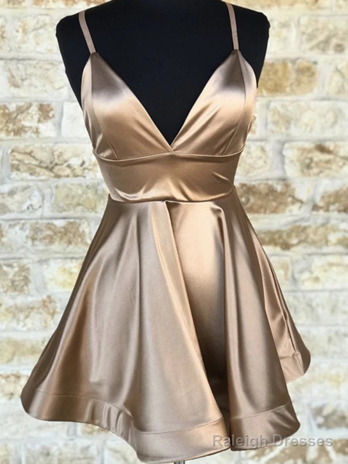 Short V Neck Champagne Prom Dress Short V Neck Champagne Graduation Homecoming Dress