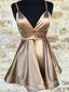 Short V Neck Champagne Prom Dress Short V Neck Champagne Graduation Homecoming Dress