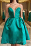 Short V Neck Green Prom Dresses, V Neck Short Green Formal Homecoming Dresses