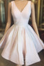 Short V Neck Light Pink Satin Prom Dress Short V Neck Pink Prom Graduation Dress