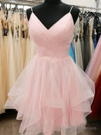 Short V Neck Pink Light Champagne Prom Dress V Neck Short Prom Graduation Dress