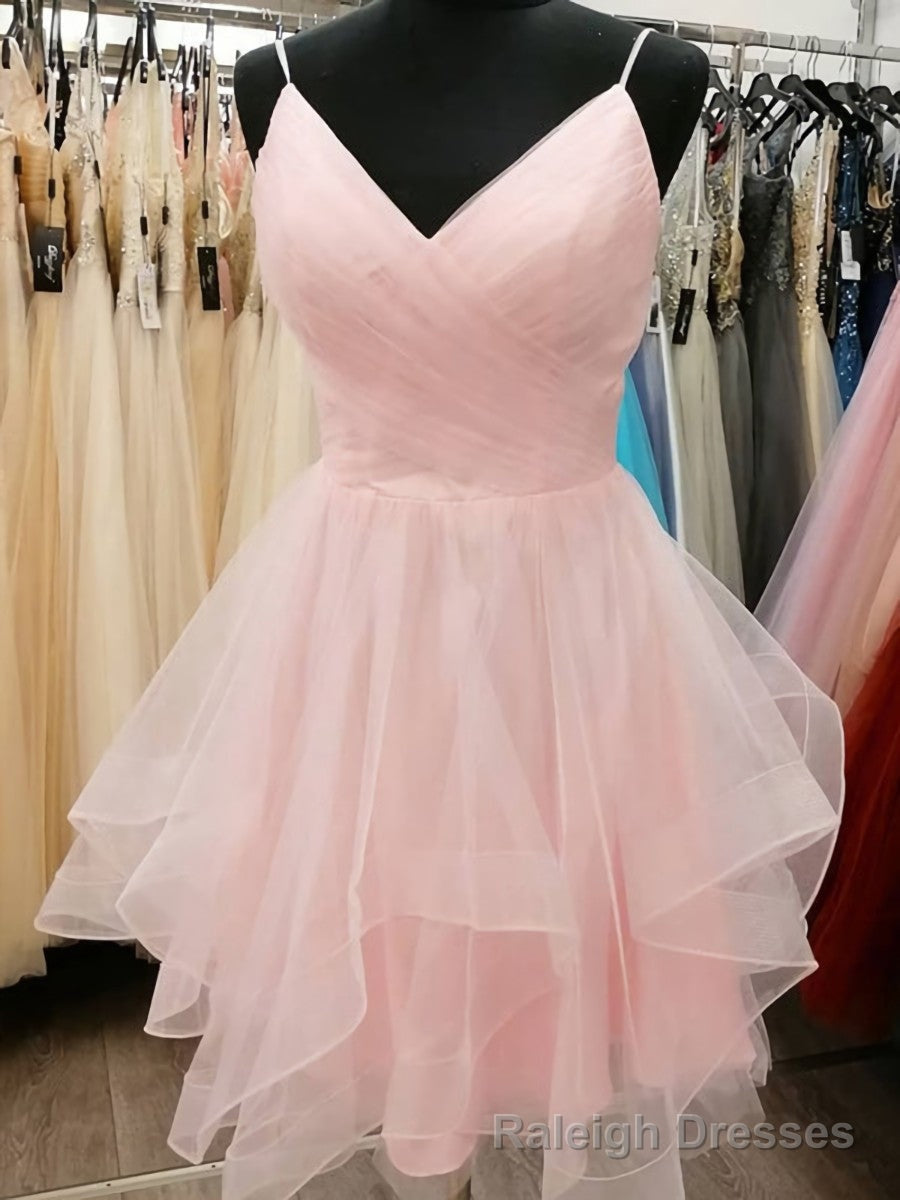 Short V Neck Pink Prom Dresses, Short Pink V Neck Graduation Homecoming Cocktail Dresses Main image