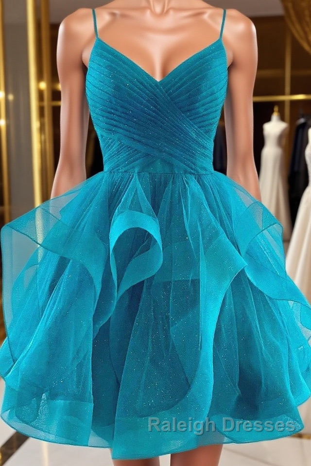 Short V Neck Puffy Prom Dresses, Short V Neck Formal Homecoming Dresses Main image