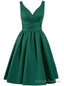 Short V Neck Satin Knee Length With Pleats Bridesmaid Dress