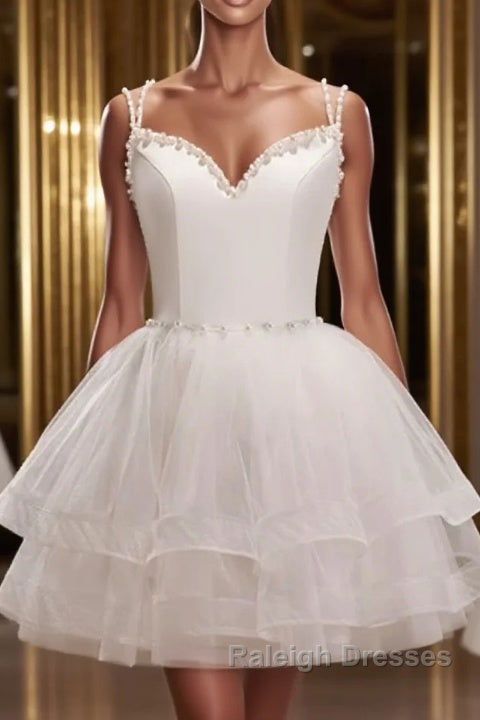 Short V Neck White Prom Dress Short V Neck White Prom Homecoming Dress Main image