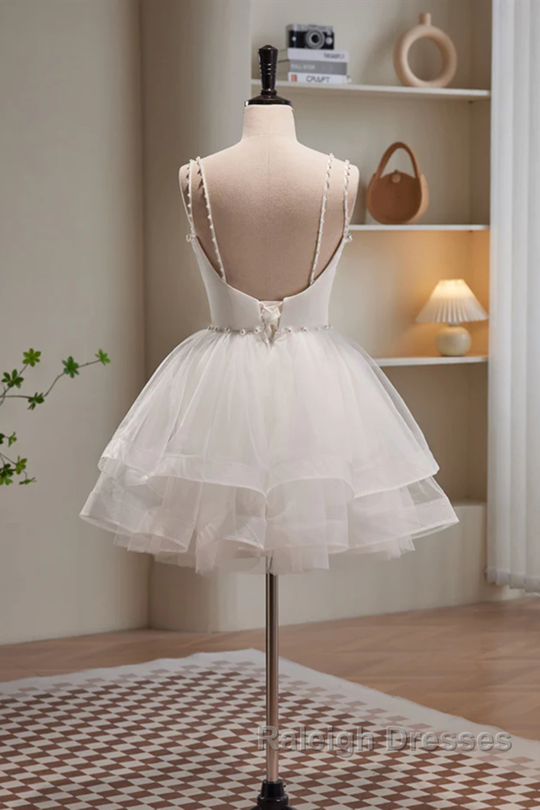 Short V Neck White Prom Dresses, Short V Neck White Formal Homecoming Dresses Secondary image