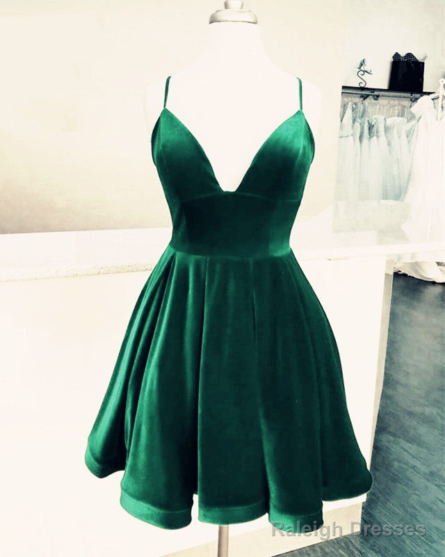 Short Velvet Prom Dress V Neck Spaghetti Straps