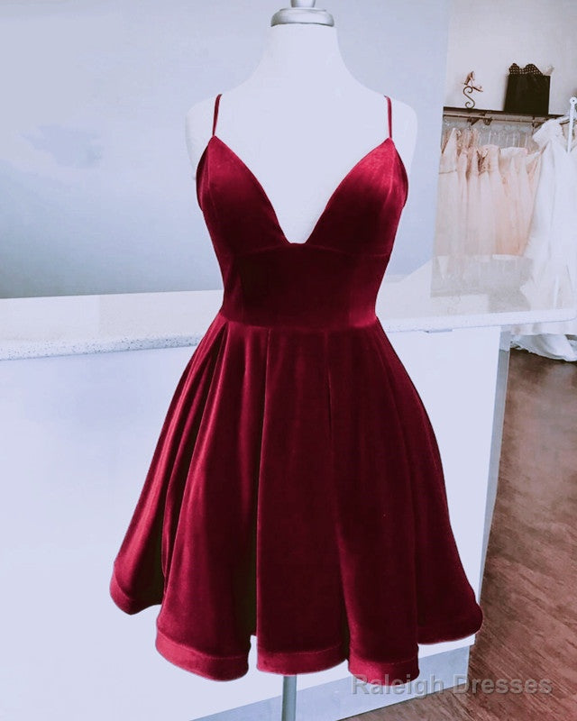 Short Velvet Prom Dresses V Neck Spaghetti Straps Main image