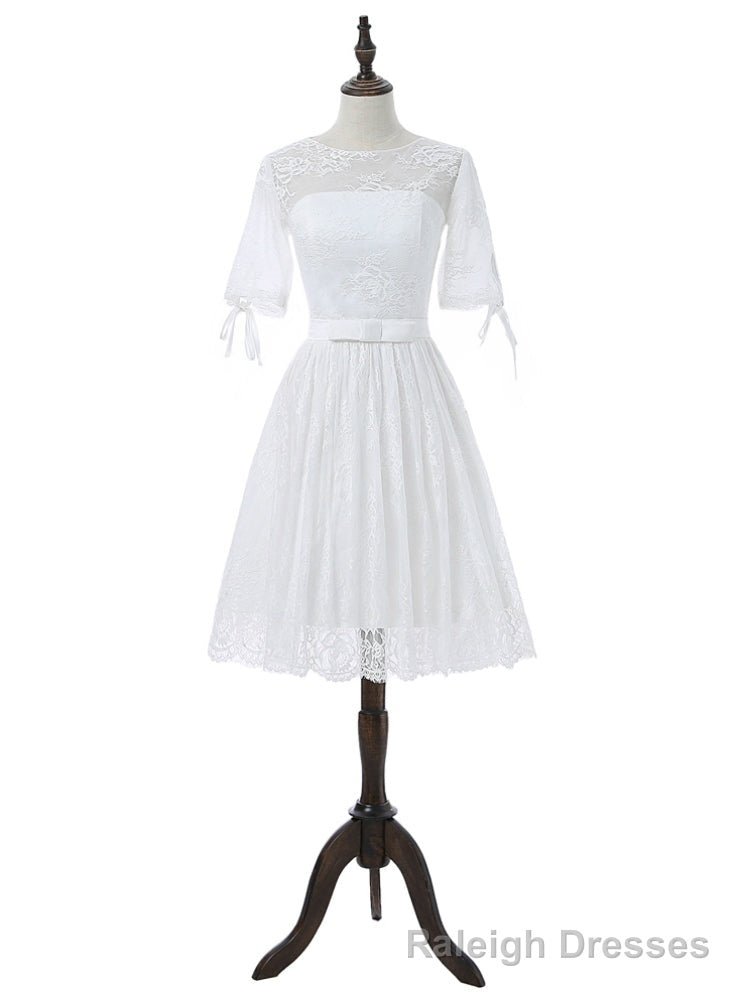 Short Wedding Dresses A Line Half Sleeves Short Lace Beach