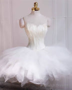 Short White Feather Strapless Ruffles Dress