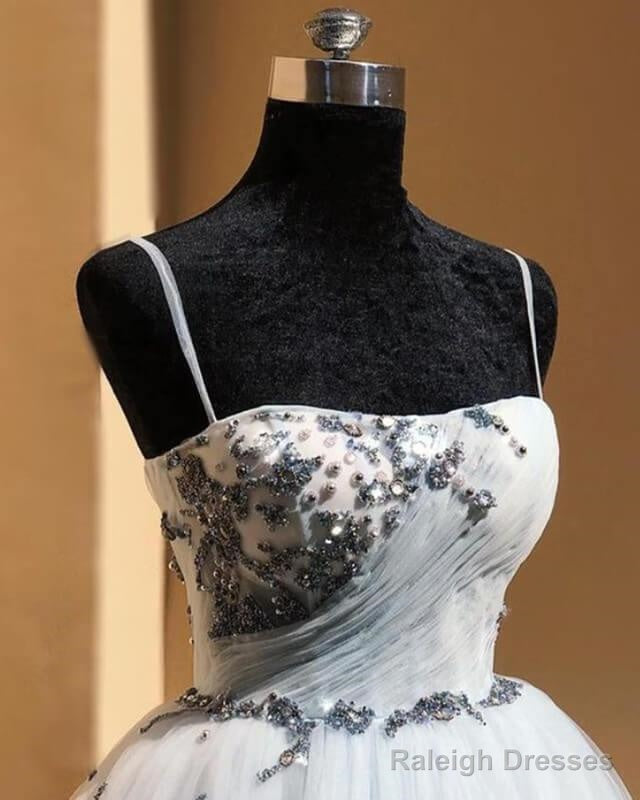 Short White Tulle Spaghetti Strap Dresses With Pearl Beaded Secondary image