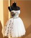 Short White Tulle Spaghetti Strap Dress With Pearl Beaded