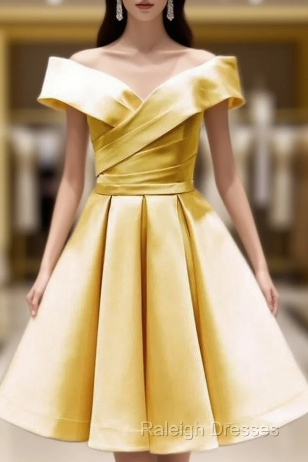 Short Yellow Homecoming Dresses Satin Off The Shoulder Main image