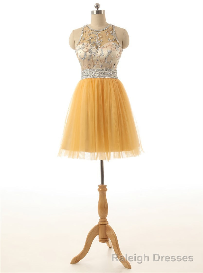 Short Yellow Tulle Prom Prom Dresses A Line Homecoming Dresses