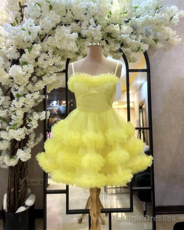 Short Yellw Tulle Ruffles Homecoming Dresses