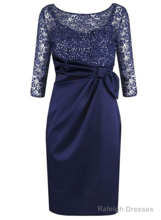 Short Zipper Sheath Homecoming Dress,Bateau Beading Homecoming Dress,Short/Mini 3/4 Sleeves Satin Homecoming Dress Main image