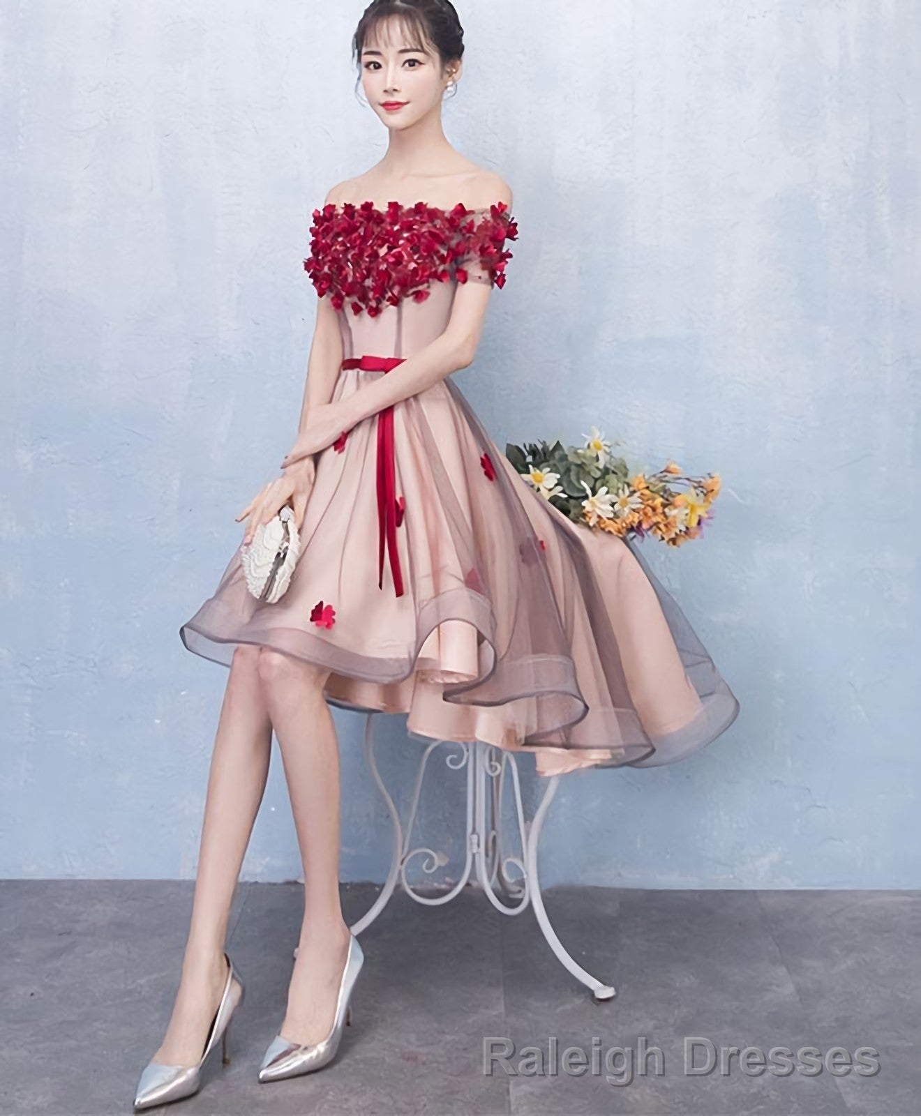 Cute Tulle Lace High Low Prom Dress Homecoming Dress 1