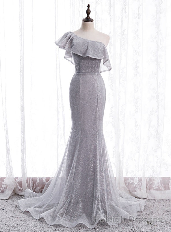 Silver Gray Mermaid Sequins One Shoulder Prom Dress Main image