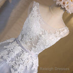 Silver Gray Short Lace Prom Dresses, Grey Short Lace Formal Homecoming Dresses