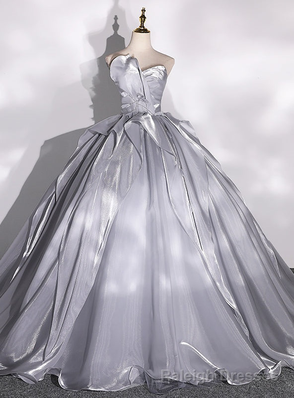 Silver Gray Strapless Pleats Quinceanera Dress Main image