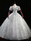 Silver Gray Tulle Sequins Appliques Puff Sleeve Quinceanera Dress