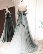 Silver Grey Tulle Off Shoulder Beading Dresses