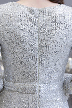 Long Sleeve V Neck Floor Length Crystal Beaded Sequins Mermaid Prom Dresses