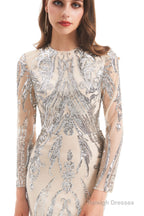 Long Sleeves Mermaid Detachable Train Prom Dresses with Train Sequined