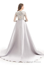 Long Sleeves Mermaid Detachable Train Prom Dresses with Train Sequined