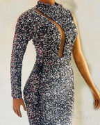 Silver Mermaid Sequin Prom Dresses One Shoulder