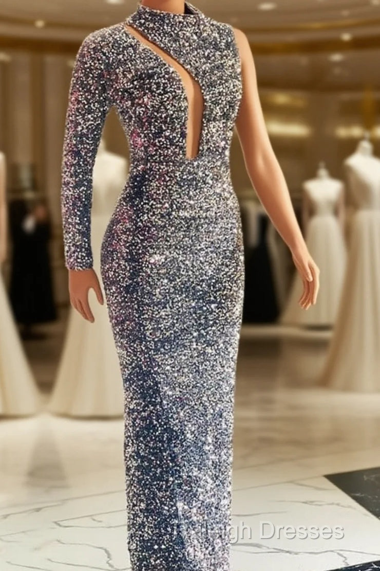 Silver Mermaid Sequin Prom Dresses One Shoulder