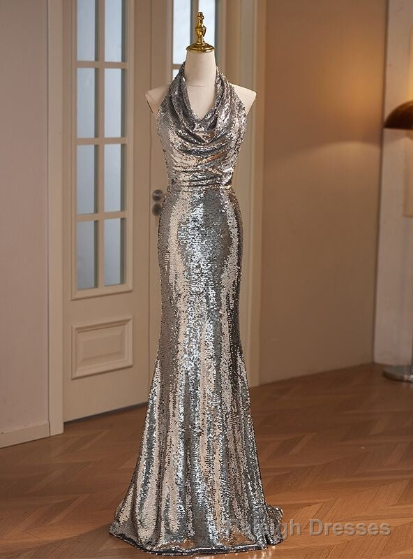 Silver Mermaid Sequins Halter Prom Dress Main image