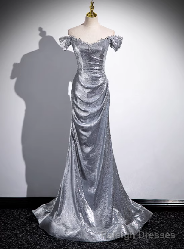 Silver Mermaid Sequins Pleats Beading Prom Dress Main image